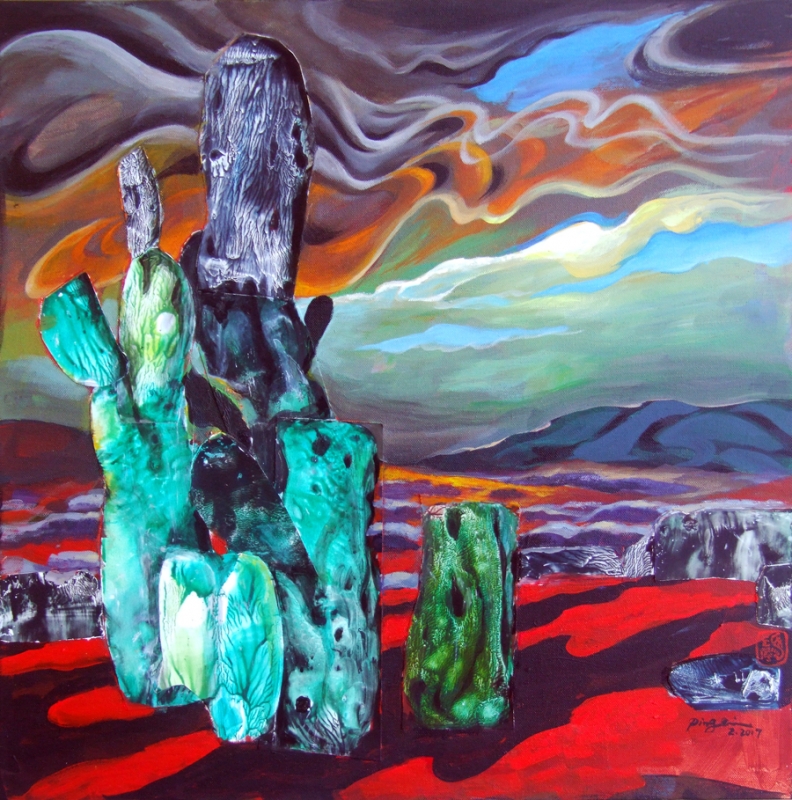 Green and Red Landscape by artist Ping Irvin